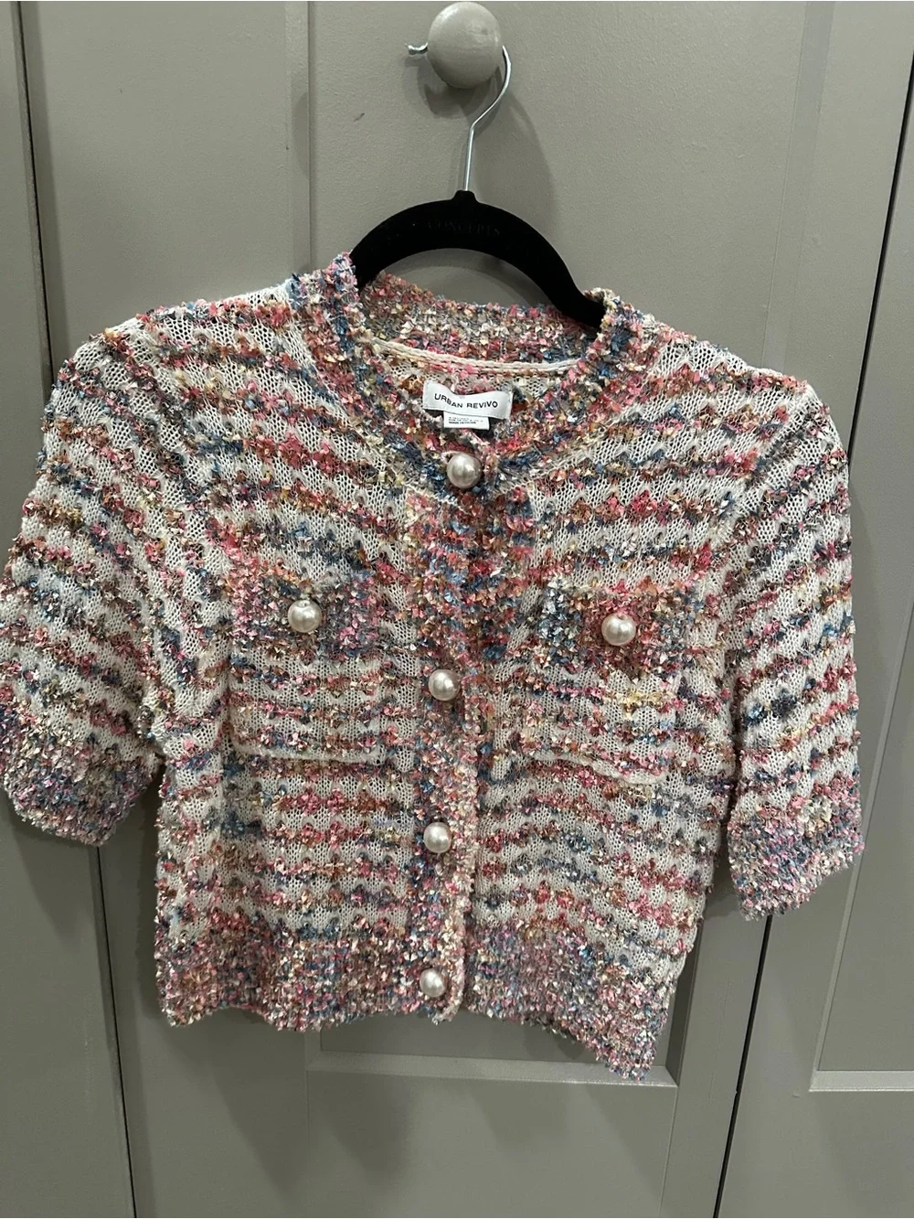 Chunky Pearl-Button Short Sleeve Cardigan - Multicolor - Picture 2 of 2